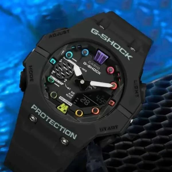 ساعت مچی عقربه‌ای مردانه دو زمانه جی شاک مشکی قرمز مدل GA-5690M — تصویر ۱۱