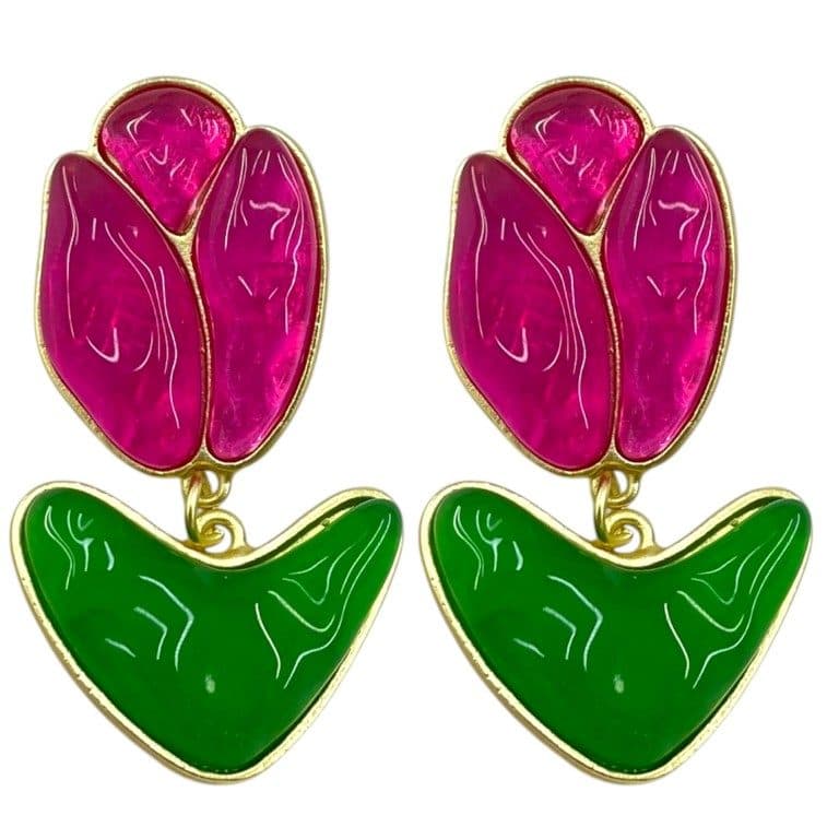 گوشواره زنانه مدل گل میناکاری مدل گل لاله کد E6568