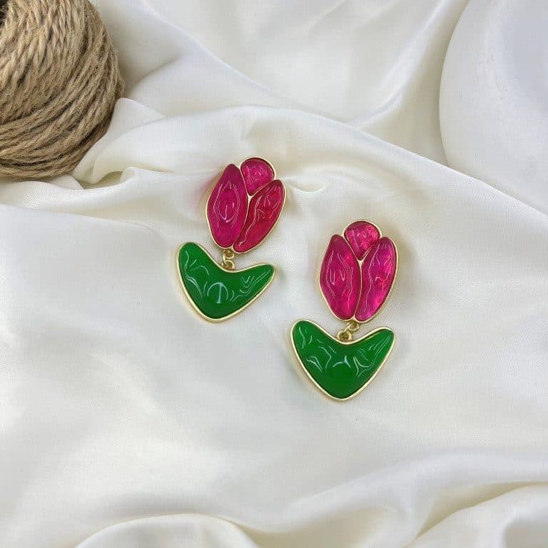گوشواره زنانه مدل گل میناکاری مدل گل لاله کد E6568 — تصویر ۲