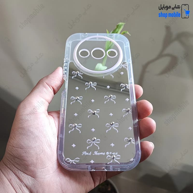 قاب گوشی شیائومی ردمی A3 (کاور آینه‌ای طرح پاپیون با فریم دوربین صورتی)