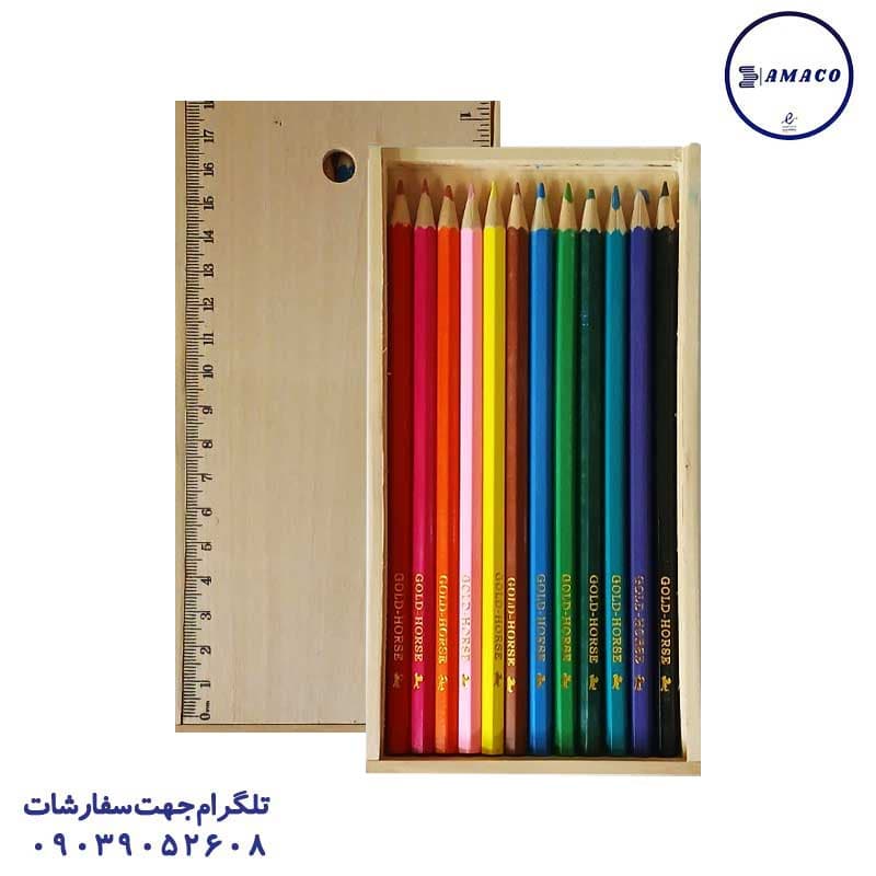 اسب طلایی – مداد رنگی 12 جعبه چوبی *