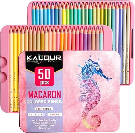 مداد رنگی 50 رنگ جعبه فلزی ماکارون طرح اسب آبی کالور KALOUR