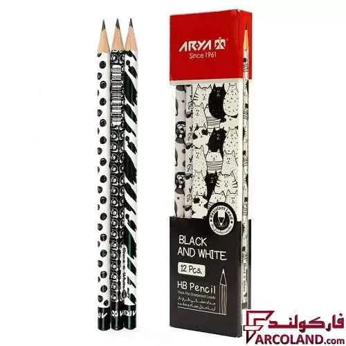 مداد مشکی طرح دار آریا مدل Arya 3049 بسته 12 عددی