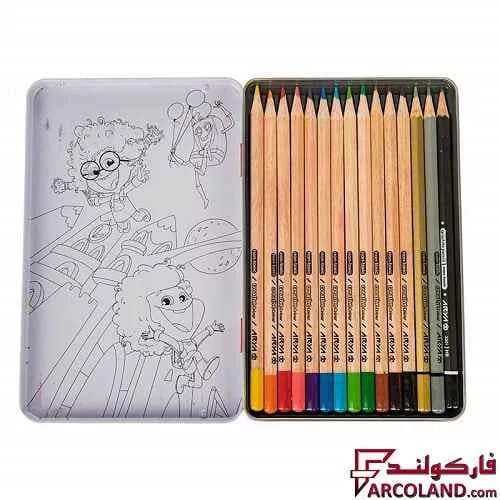 مداد رنگی 3+12 رنگ آریا جعبه فلزی کد Arya 3021 — تصویر ۲