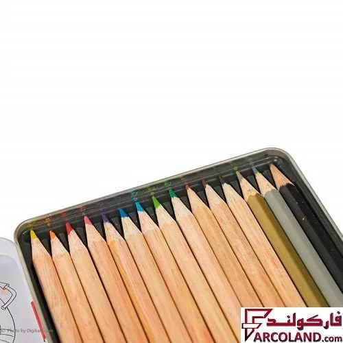 مداد رنگی 3+12 رنگ آریا جعبه فلزی کد Arya 3021 — تصویر ۳