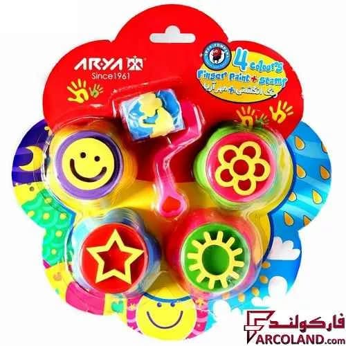 رنگ انگشتی 4 رنگ آریا به همراه غلتک و تمبر مدل Arya 7030