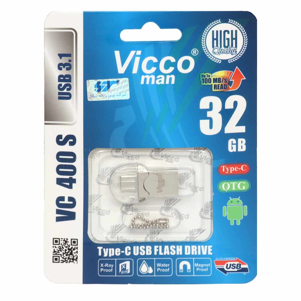 فلش نقره ای Vicco man VC400 S USB3.1 Type-c OTG Flash Memory – 32GB