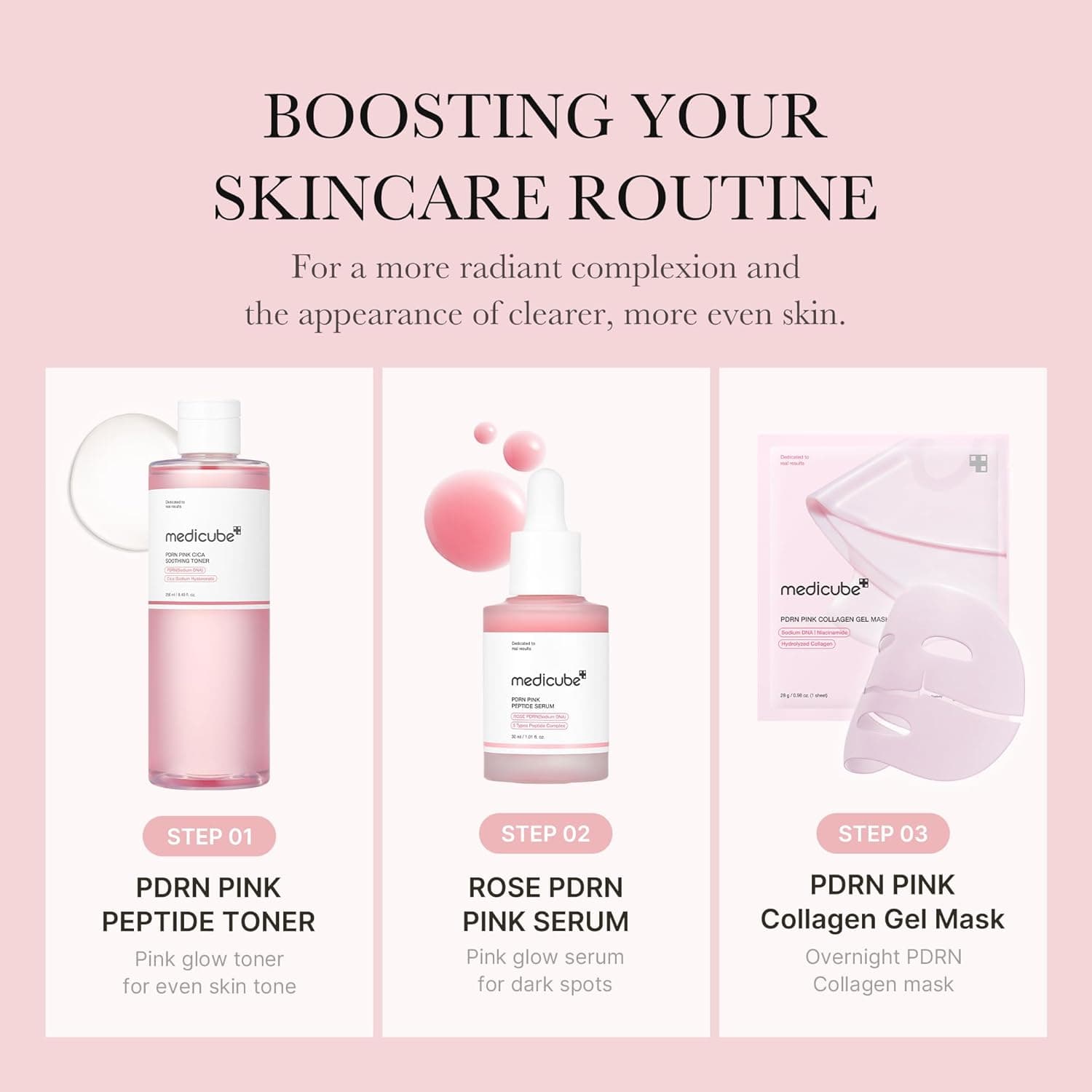 تونر PDRN Pinkمدیکیوب آبرسان و تسکین دهنده Medicube PDRN Pink Cica Soothing Toner مناسب انواع پوست حجم250میلی لیتر — تصویر ۴