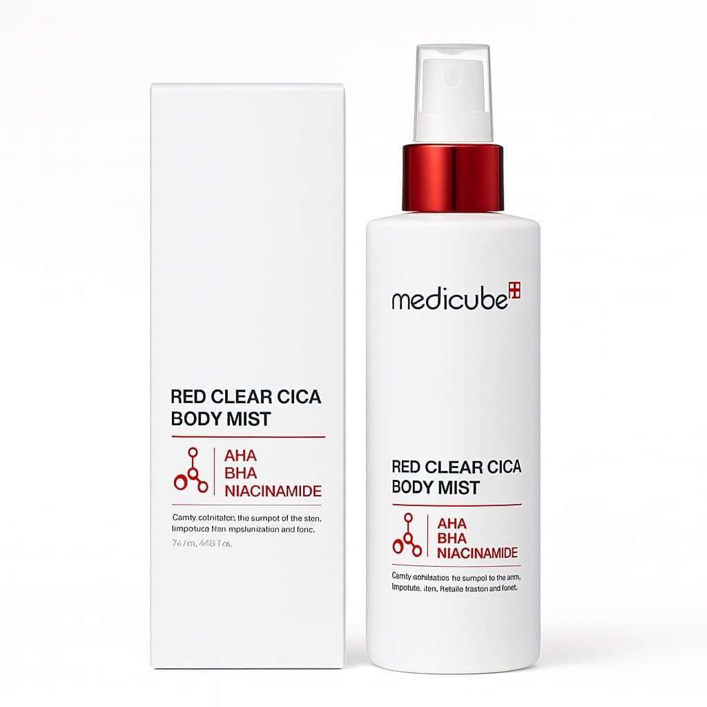 اسپری لایه بردار و ضد جوش بدن مدیکیوب رد کلیر AHA/BHA + نیاسینامید medicube red clear cica body mist حجم 200 میلی لیتر