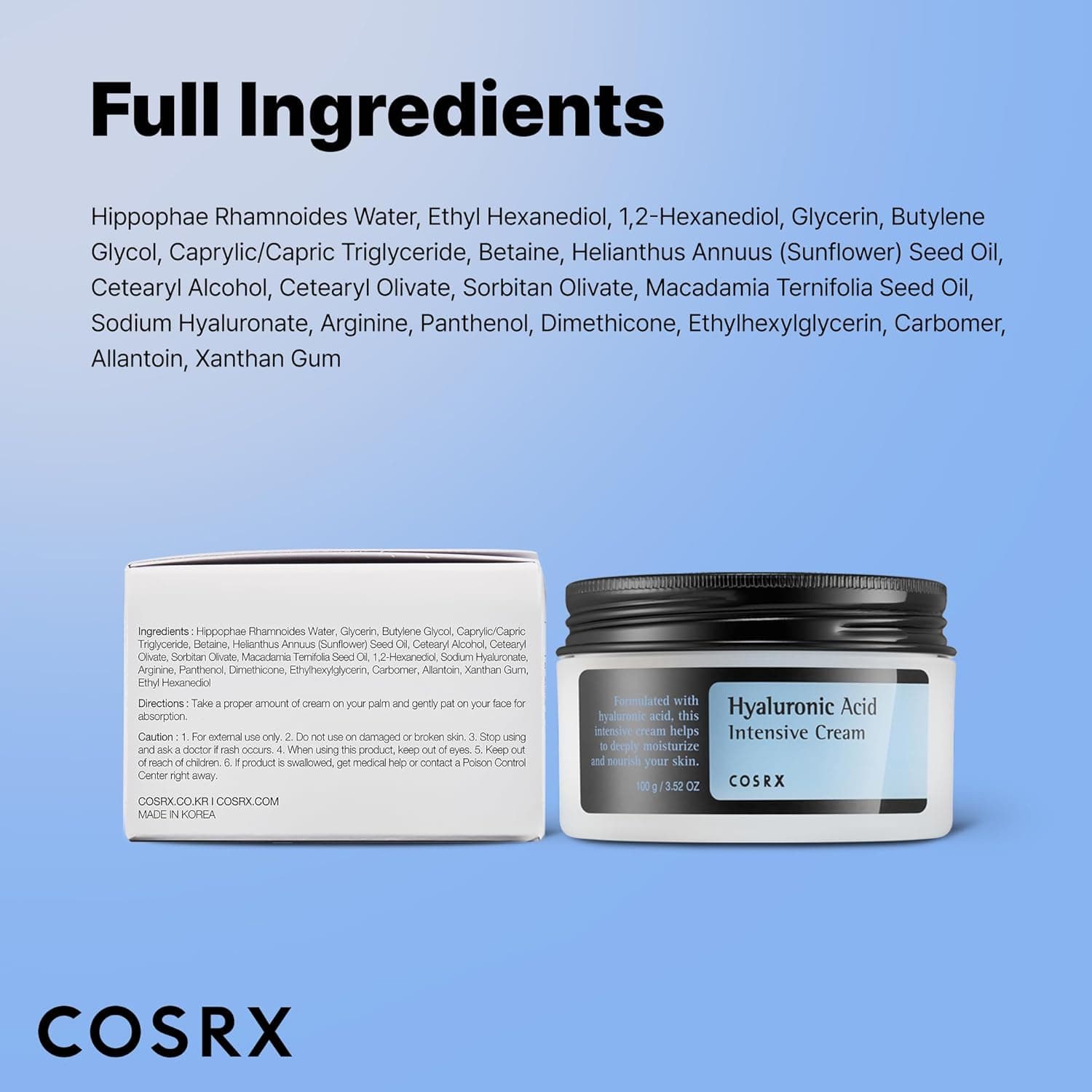 کرم هیالورونیک اسید آبرسان قوی کوزارکس COSRX Hyaluronic Acid Intensive Cream مناسب انواع پوست حجم 100میلی لیتر — تصویر ۲
