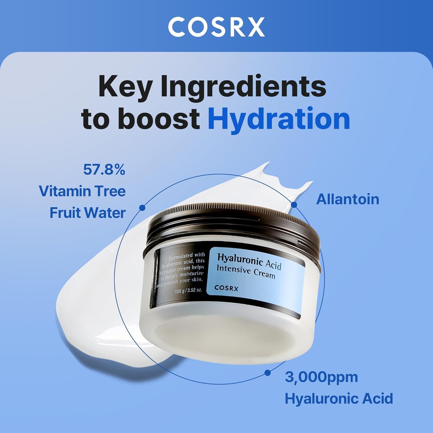 کرم هیالورونیک اسید آبرسان قوی کوزارکس COSRX Hyaluronic Acid Intensive Cream مناسب انواع پوست حجم 100میلی لیتر — تصویر ۴