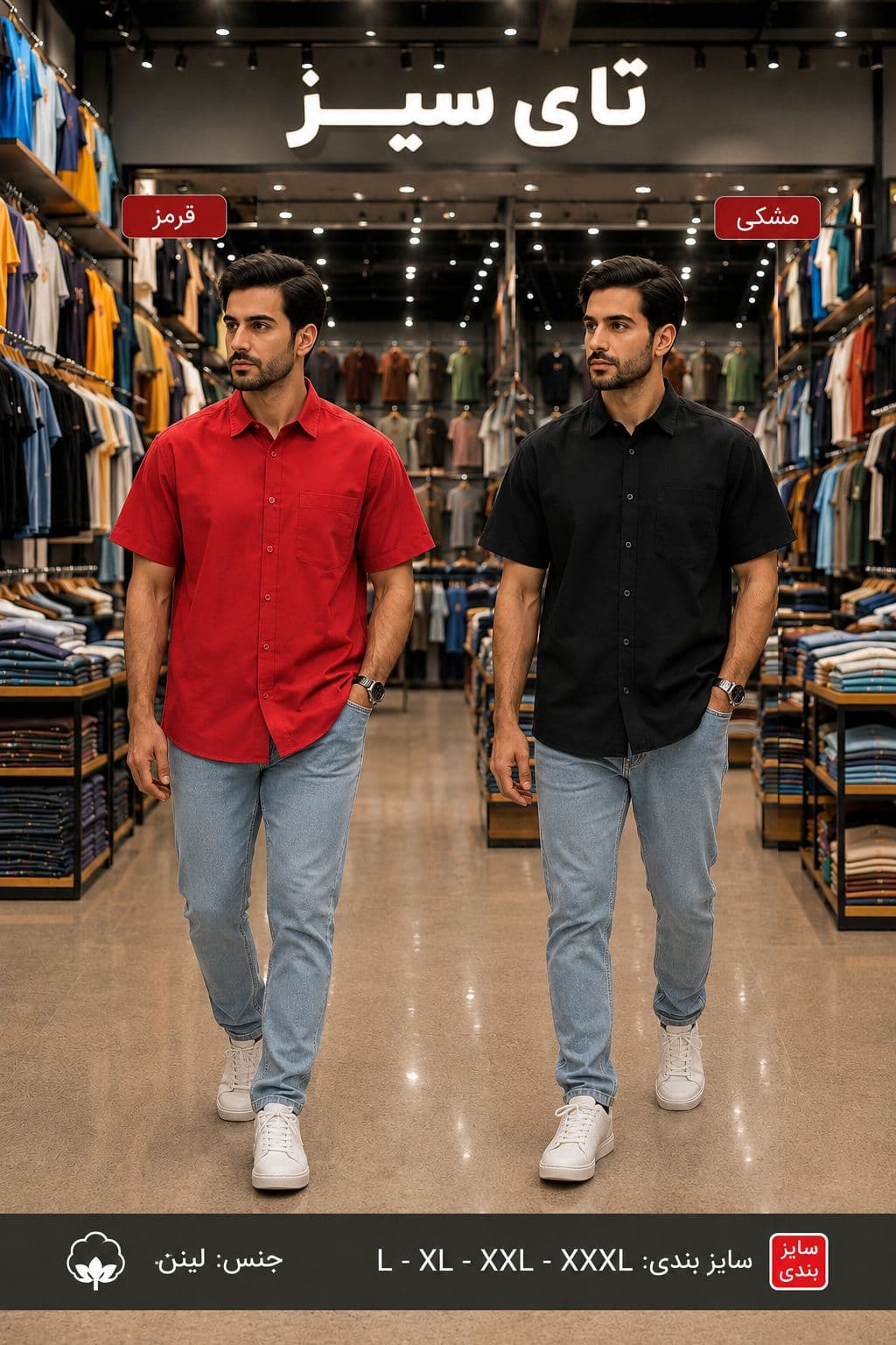 پیراهن مردانه پارچه لنین { 4 سایز L XL XXL XXXL}