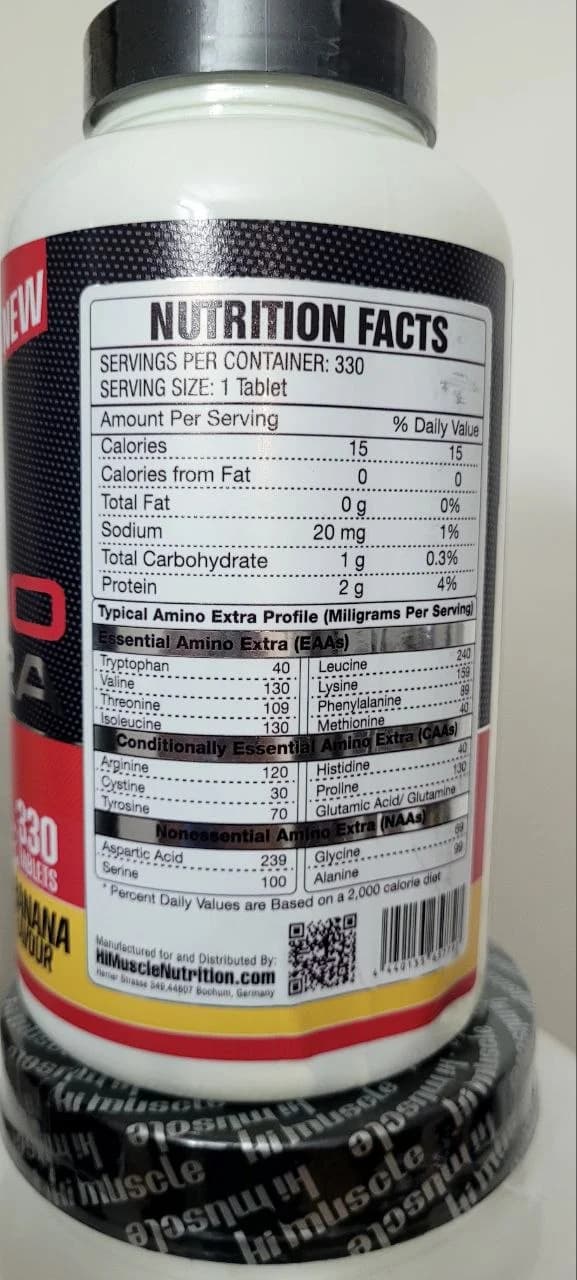 آمینو اکسترا های‌مسل ۳۳۰ عددی طعم موز (اصل آلمان) | Hi-Muscle Amino Extra 330 Tablets Banana — تصویر ۲
