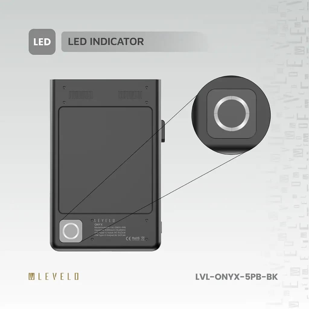 Levelo Onyx Portable 3-in-1 Cardholder Power Bank | پاوربانک Levelo Onyx با ظرفیت ۵۰۰۰ میلیآمپرساعت و جای کارت ۳ در ۱ — تصویر ۳