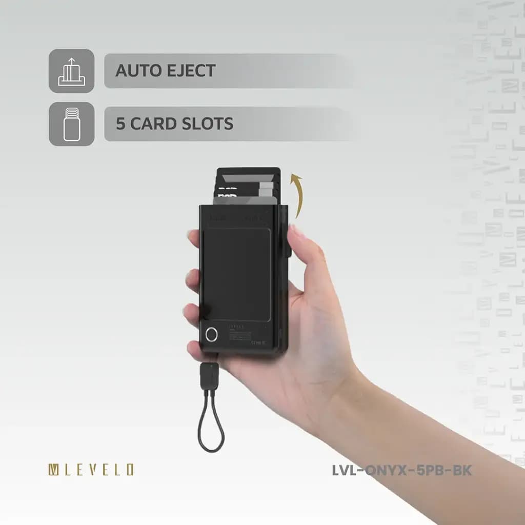 Levelo Onyx Portable 3-in-1 Cardholder Power Bank | پاوربانک Levelo Onyx با ظرفیت ۵۰۰۰ میلیآمپرساعت و جای کارت ۳ در ۱ — تصویر ۲