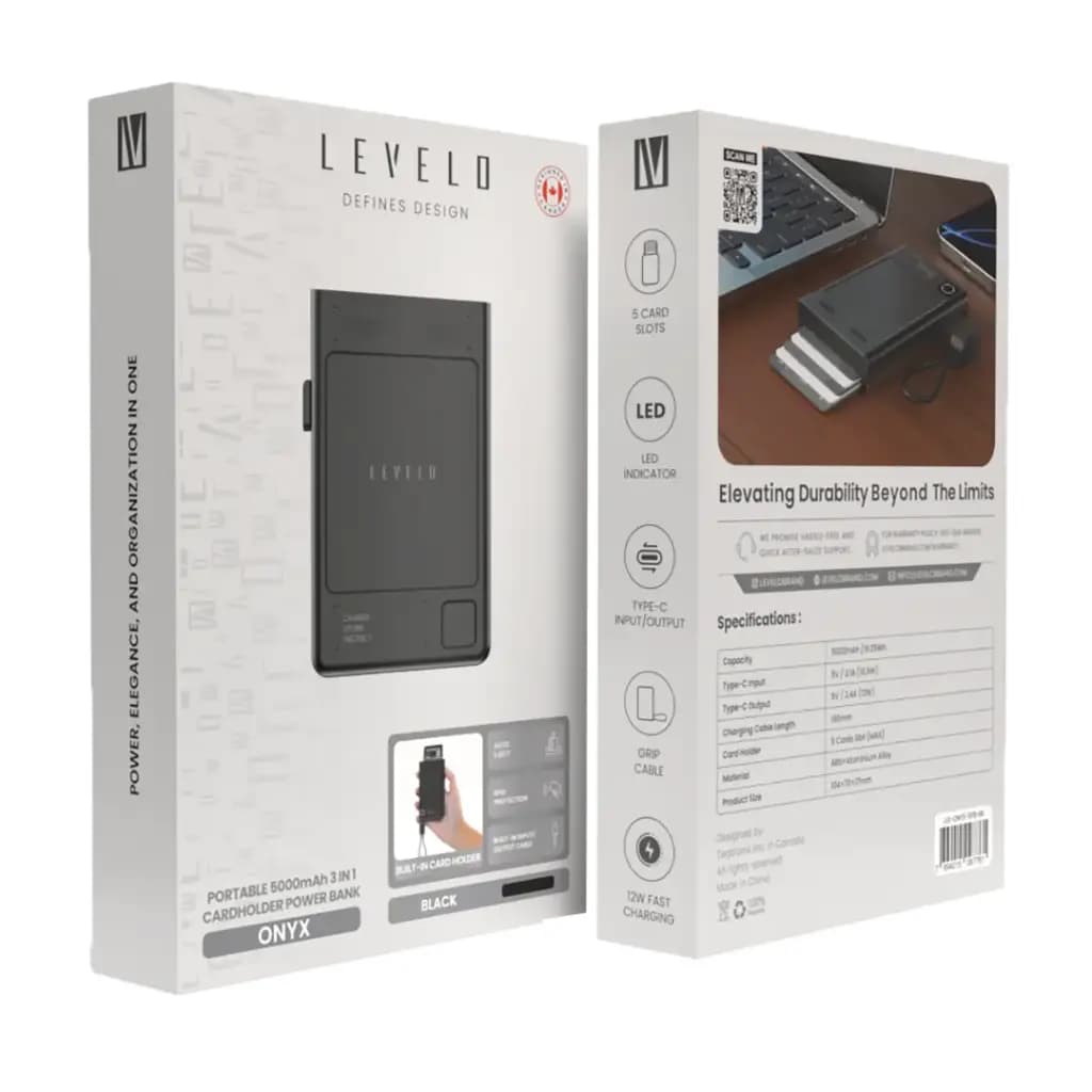 Levelo Onyx Portable 3-in-1 Cardholder Power Bank | پاوربانک Levelo Onyx با ظرفیت ۵۰۰۰ میلیآمپرساعت و جای کارت ۳ در ۱ — تصویر ۷