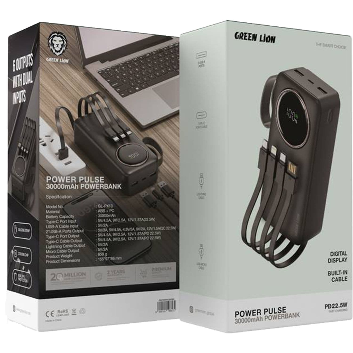 پاوربانک 30000mAh گرین لاین مدل Green Lion Power Pulse 30000mAh Power Bank GNPWRPS30KBK — تصویر ۳