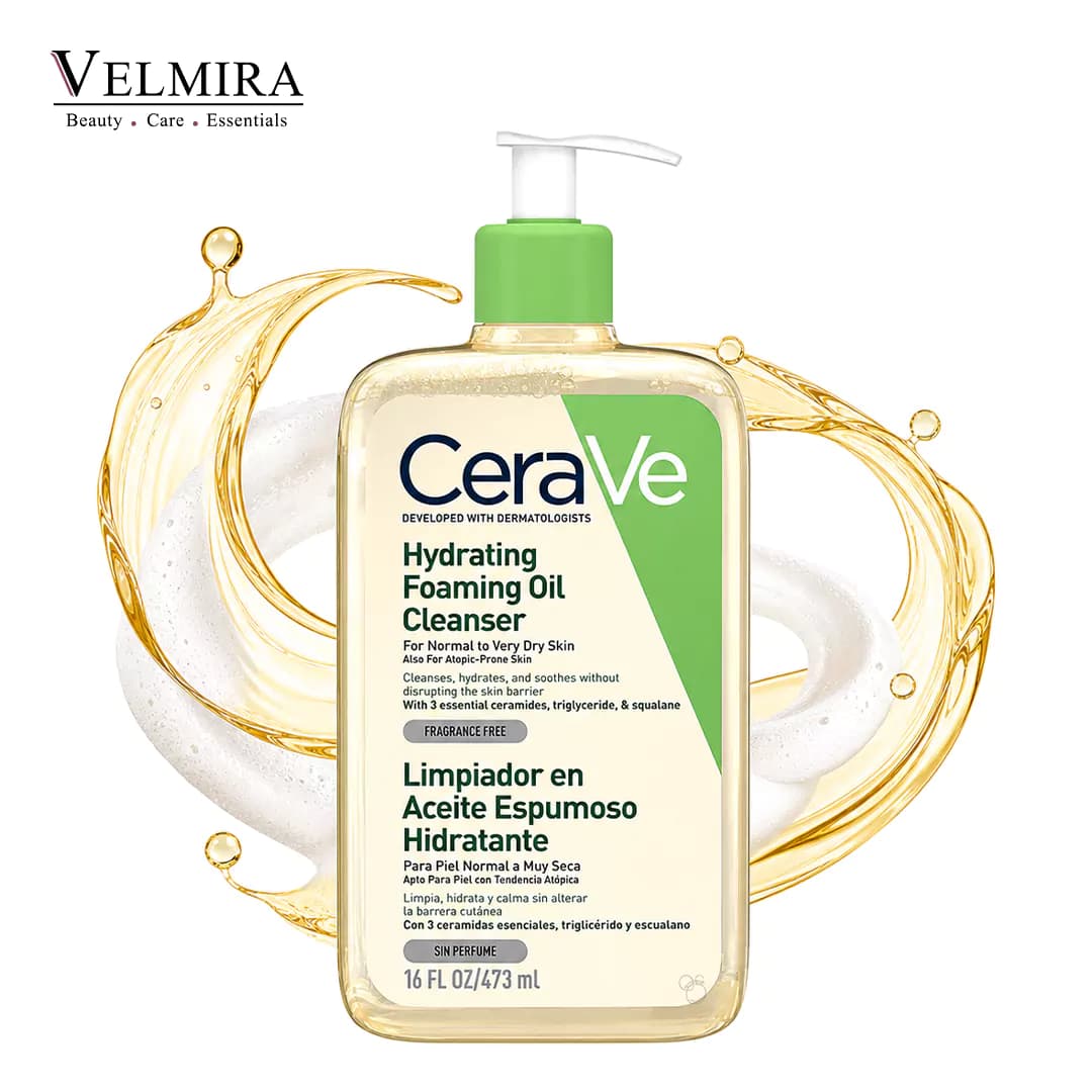 روغن شوینده کف‌کننده و آبرسان سراوی مدل Hydrating Foaming Oil Cleanser حجم ۴۷۳ میلی‌لیتر مناسب پوست نرمال تا خیلی خشک و آتوپیک