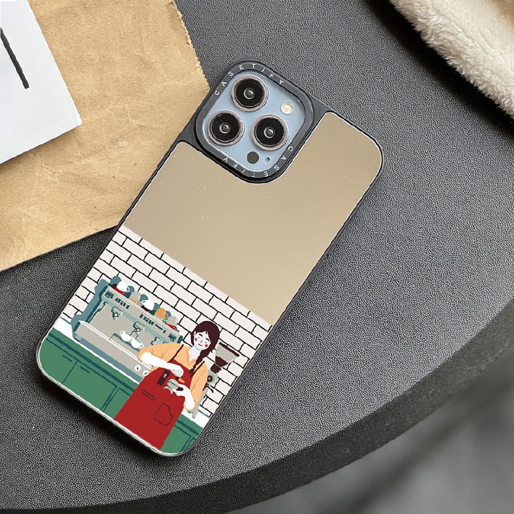 قاب آینه ای چاپی سفارشی (کد 0191) مدل Barista Women – دختر باریستا مناسب برای گوشی موبایل اپل آیفون Apple iPhone 7 / 8 / SE 2020 / 7 Plus / 8 Plus / X / XS / XR / XS Max / 11 / 11 Pro / 11 Pro Max / 1 — تصویر ۲