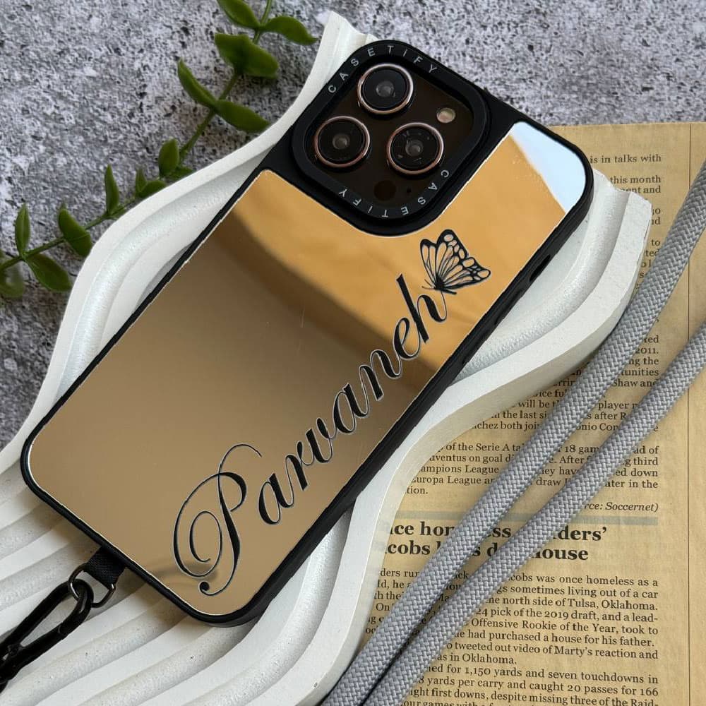 قاب آینه ای چاپی سفارشی (کد 0209) مدل فونت پروانه به اسم دلخواه مناسب برای گوشی موبایل اپل آیفون Apple iPhone 7 / 8 / SE 2020 / 7 Plus / 8 Plus / X / XS / XR / XS Max / 11 / 11 Pro / 11 Pro Max / 12 / — تصویر ۴