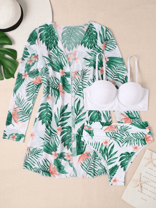 مایو سه تیکه زنانه با رو مایو جلو باز ( کیمونو شنا – kimono ) shein ( شین )