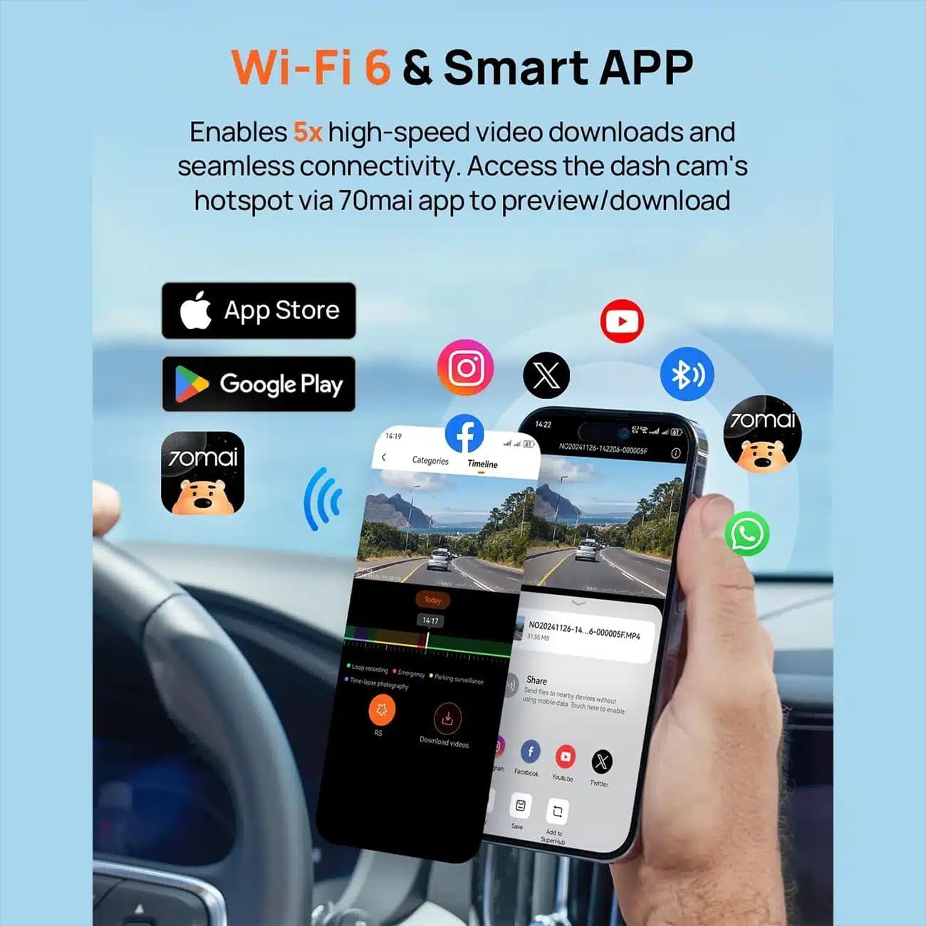 دوربین ثبت وقایع خودرو هفتاد مای 70mai مدل A800SE-1 با GPS داخلی — تصویر ۷