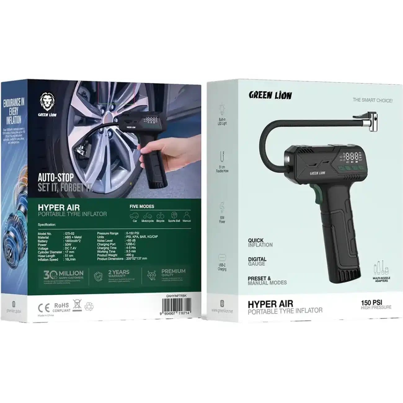 پمپ باد شارژی گرین لاین Green Lion مدل GTI-02 قابل حمل — تصویر ۳