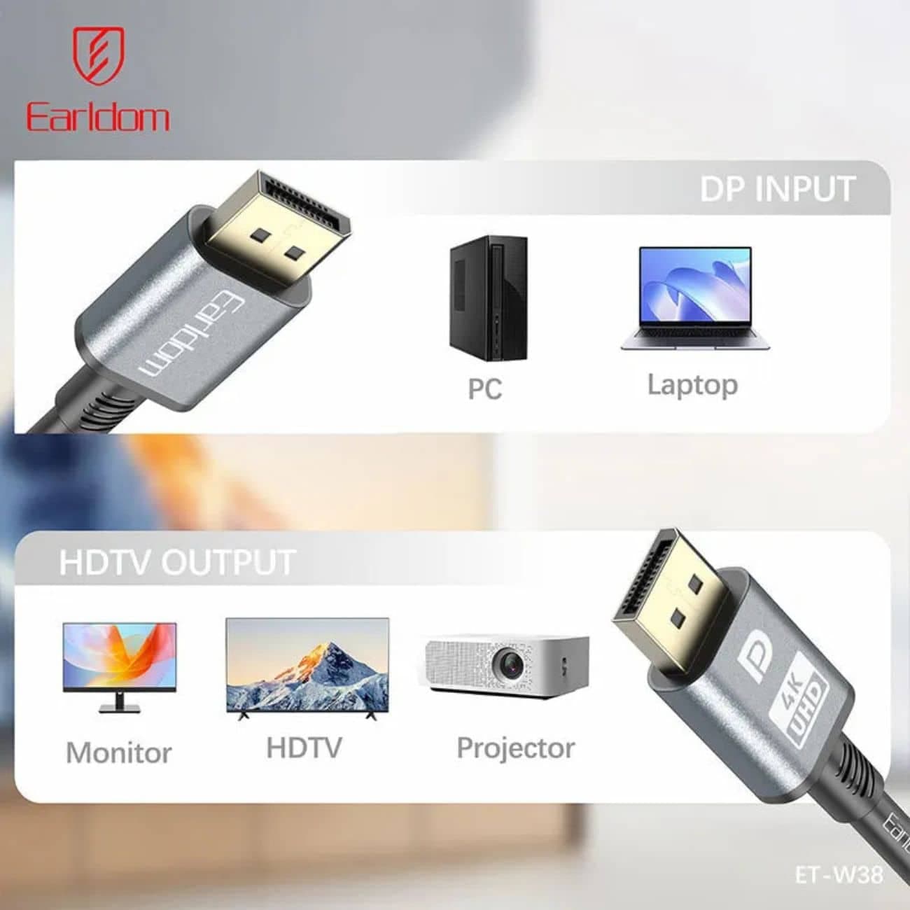 کابل DisplayPort به HDMI 4K ارلدام Earldom مدل ET-W38 طول 3 متر — تصویر ۴