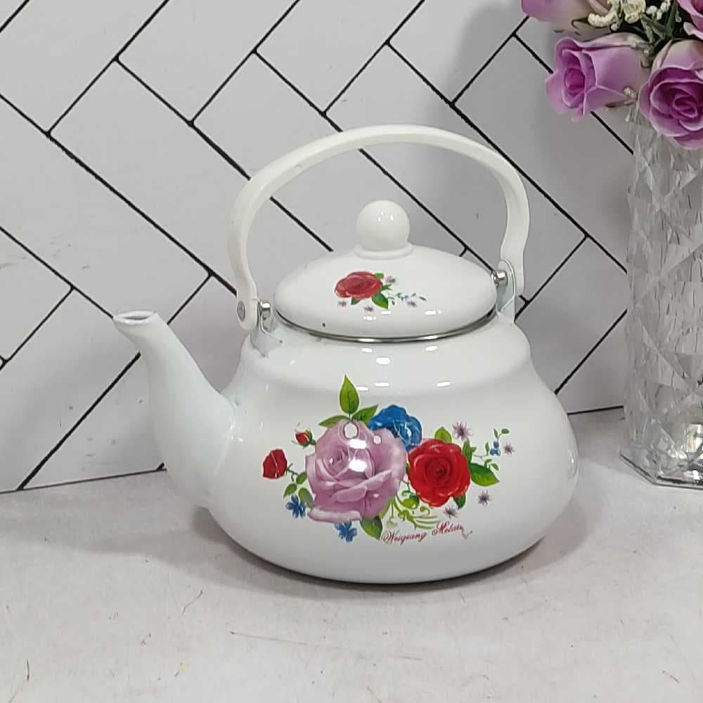 H026 کتری 2لیتر(2446) لعابی گلدار رنگ جور (1)