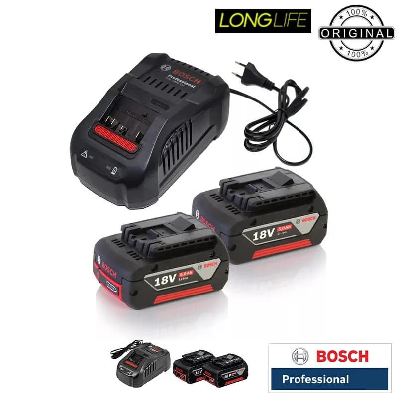 باتری وشارژر لیتیومی 18 ولت 5 آمپر ساعت بوش مدل Li.ion-Pro 18V 5.0 AH مجموعه 3 عددی — تصویر ۴