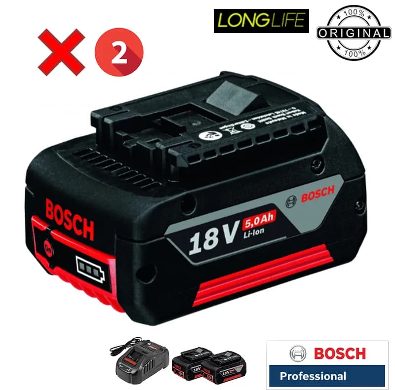 باتری وشارژر لیتیومی 18 ولت 5 آمپر ساعت بوش مدل Li.ion-Pro 18V 5.0 AH مجموعه 3 عددی — تصویر ۳