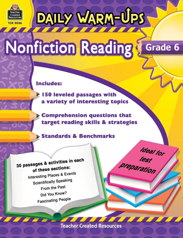 کتاب Daily Warm-Ups Nonfiction Reading Grade 6 (گرم‌کننده‌های روزانه ریدینگ غیرداستانی پایه ششم) نسخه انگلیسی PDF