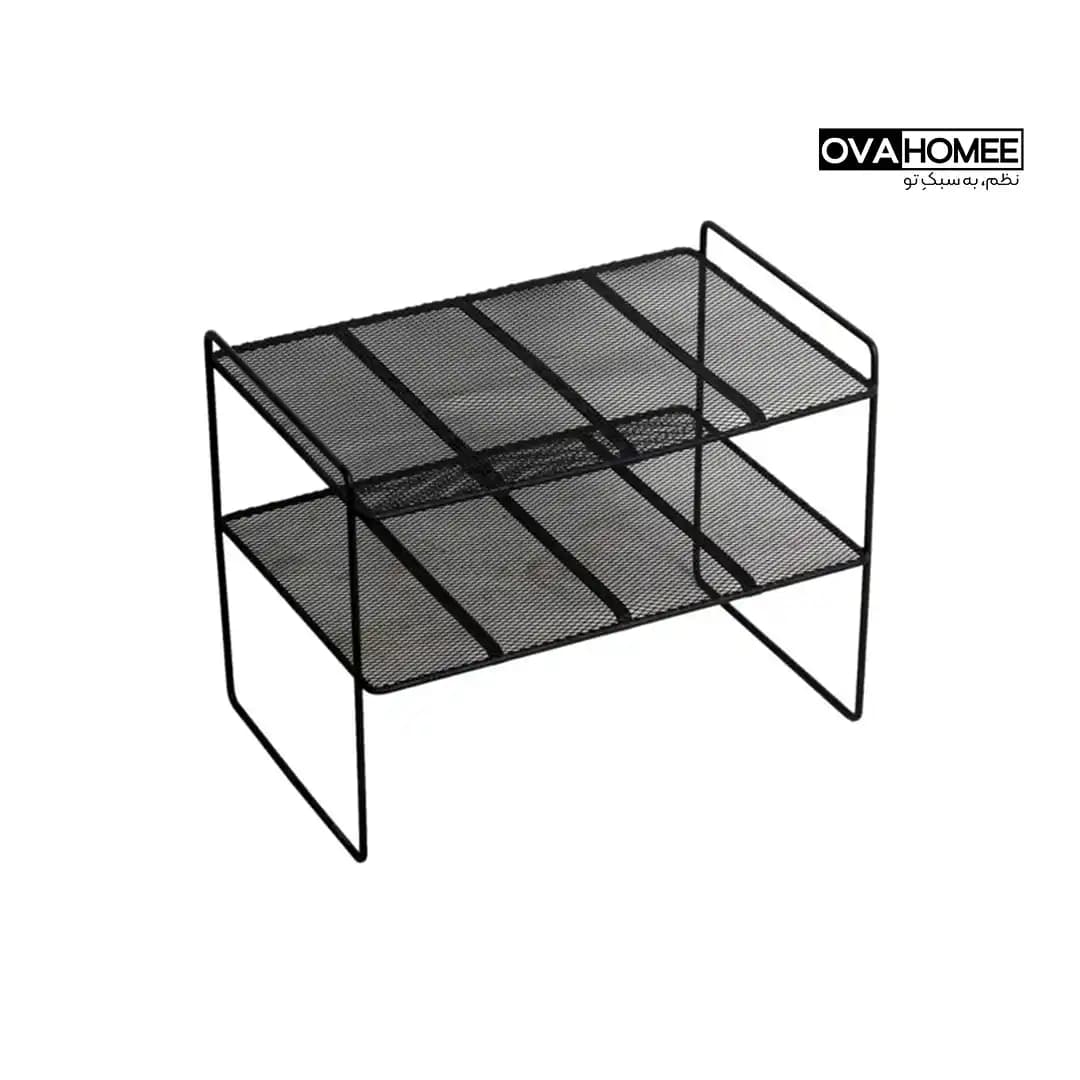 راف کابینتی دو طبقه فلزی کف توری مشکی مات