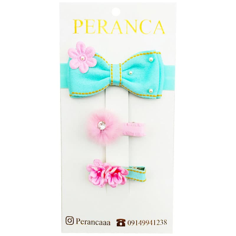 ست سه تایی گیره و هدبند پاپیونی نگین دار Perance hairbows