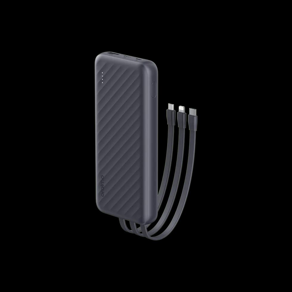 پاوربانک 10000 هزار 12.5 وات با سه کابل متصل اورایمو oraimo 10000mAh Power Bank with Built-in Lightning, USB-C & Micro-USB Cables