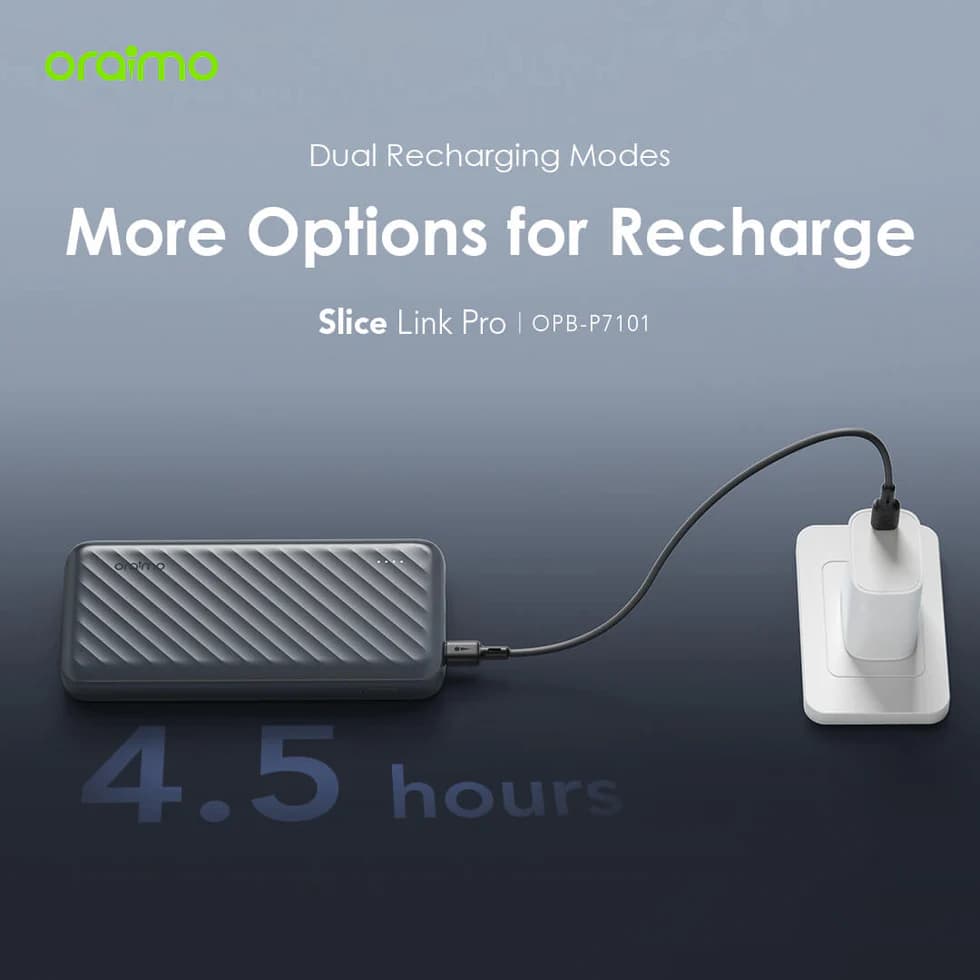 پاوربانک 10000 هزار 12.5 وات با سه کابل متصل اورایمو oraimo 10000mAh Power Bank with Built-in Lightning, USB-C & Micro-USB Cables — تصویر ۶