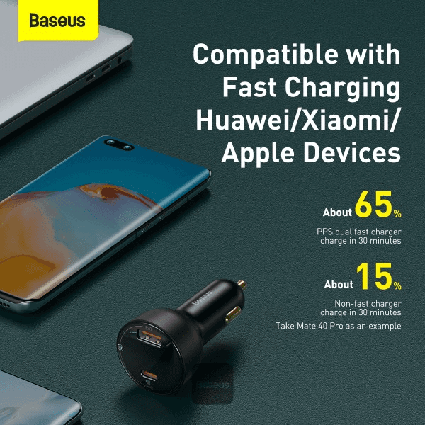 شارژر فندکی ۱۰۰ وات با نمایشگر دیجیتال بیسوس مدل Baseus Superme CCZX-01 — تصویر ۴