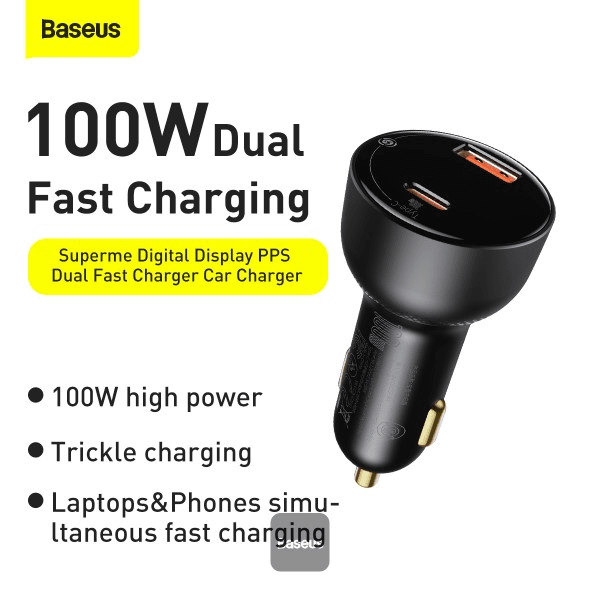 شارژر فندکی ۱۰۰ وات با نمایشگر دیجیتال بیسوس مدل Baseus Superme CCZX-01 — تصویر ۳