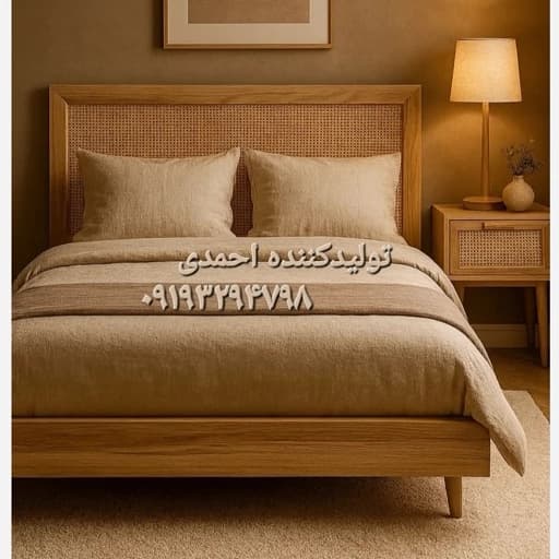 تخت خواب دونفره چوبی حصیری کلاسیک مبلمان فرنا مدل 1142530