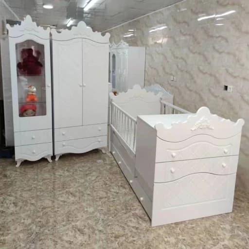سیسمونی تخت و کمد نوزاد ویترین بچه سرویس خواب کودک اتاق کودک بوفه پس کرایه مبلمان فرنا مدل 1142457