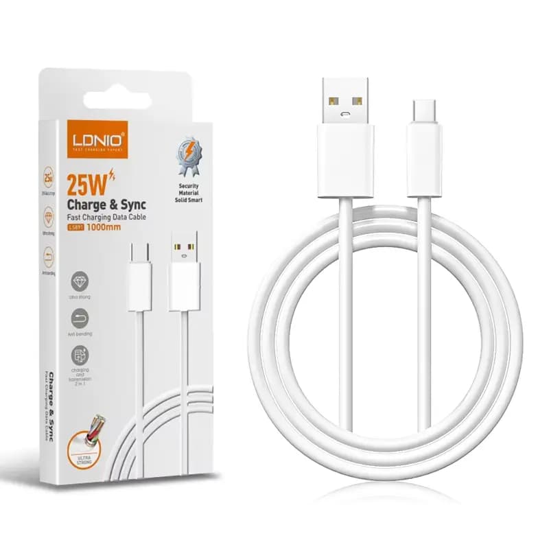 کابل شارژ تایپ سی 25 وات الدینیو LDNIO LS891 Type-c Fast Charging Cable طول 1 متر