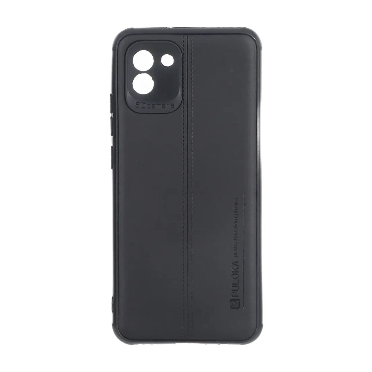 قاب Puloka طرح چرم دوخت دار محافظ لنزدار Samsung Galaxy A03 – مشکی