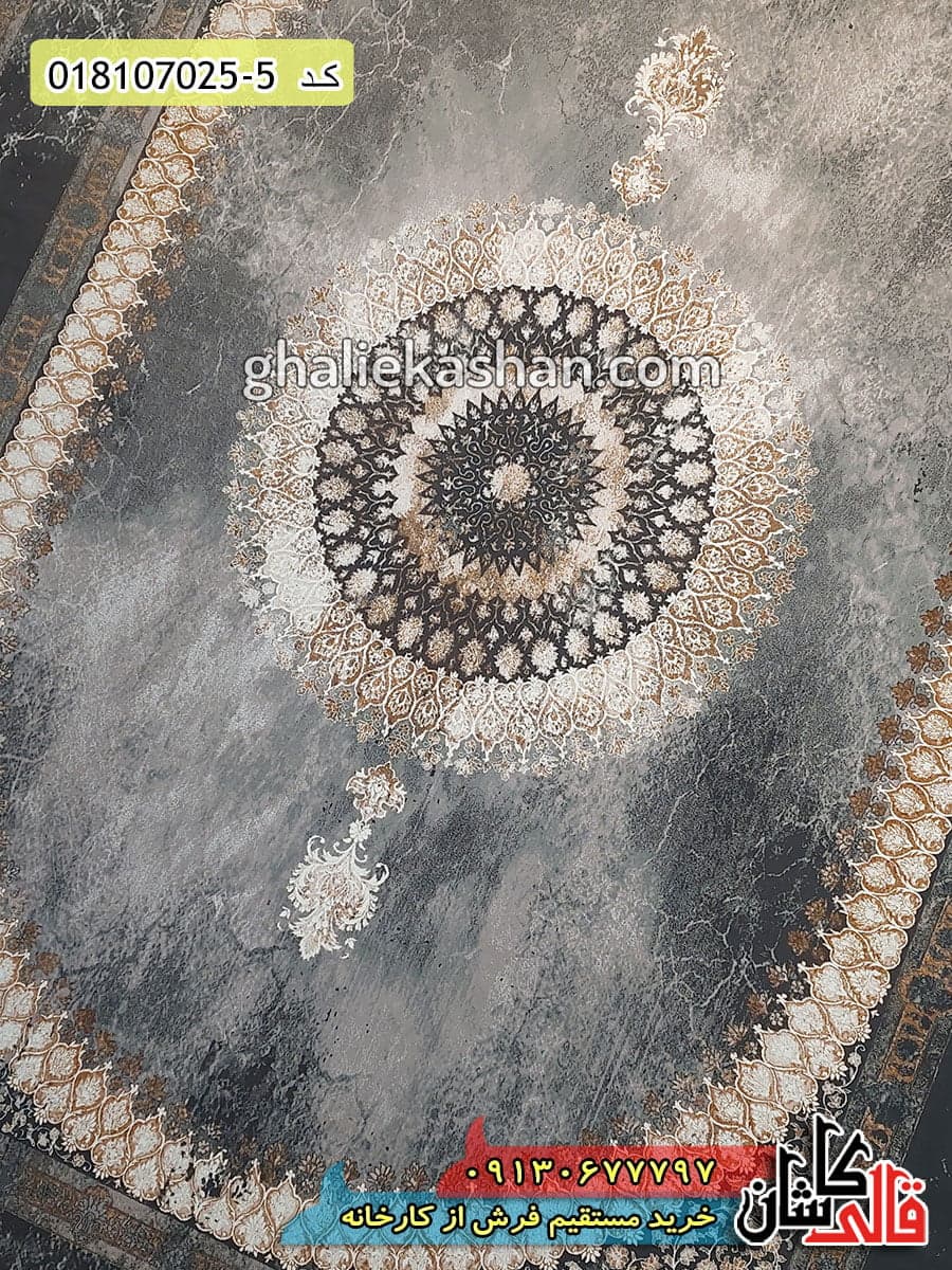 فرش طلاکوب وینتیج 700 شانه طرح سنگ محراب زمینه متالیک کاشان — تصویر ۴