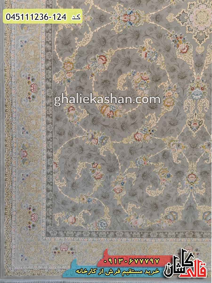 فرش طلاکوب 1200 شانه طرح افشان رزیتا دلبر زمینه نقره ای کاشان – گل برجسته — تصویر ۲