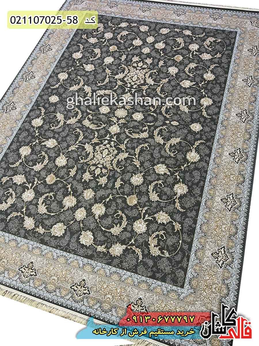 فرش طلاکوب 700 شانه طرح افشان پریماه تارا زمینه دودی – کاشان — تصویر ۲