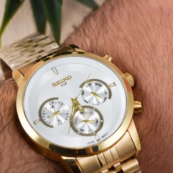 ساعت مچی عقربه ای مردانه سیکو سفید طلایی مدل 21046G — تصویر ۵