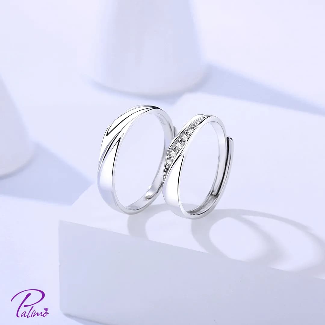 حلقه ست جفت نقره گلکسی کد R2103 با روکش طلای سفید