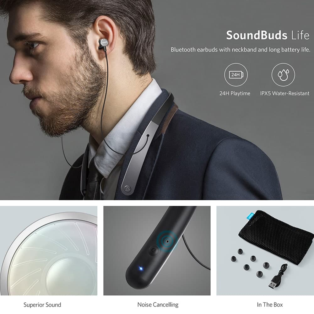 هدفون بلوتوثی گردنی انکر Anker SoundBuds Life Bluetooth Headphone A3271H11 — تصویر ۳