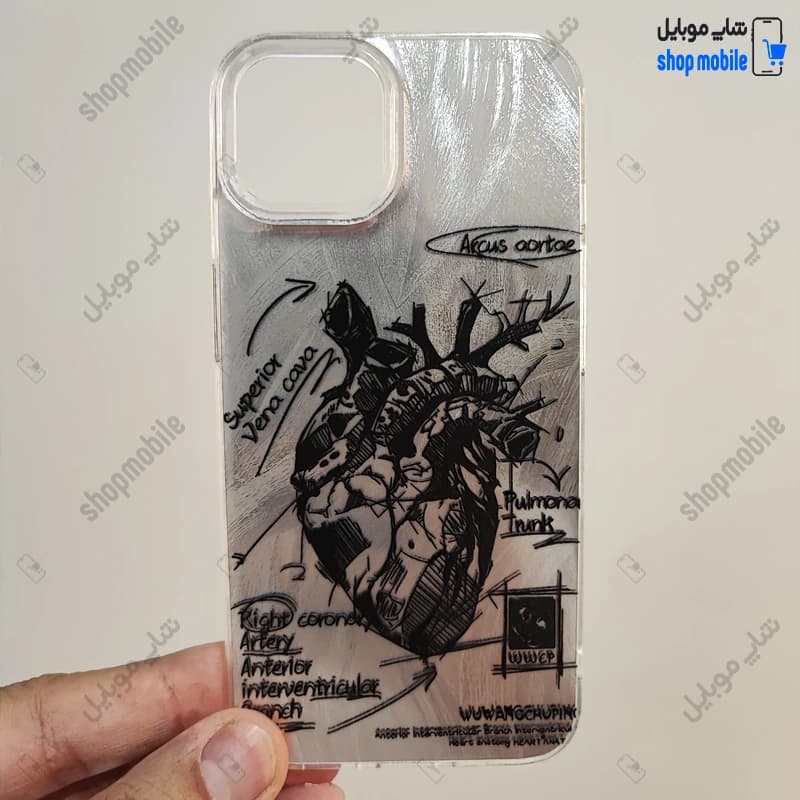 قاب گوشی آیفون 13 / آیفون 14 (کاور IMD براش طرح آناتومی قلب Silver)