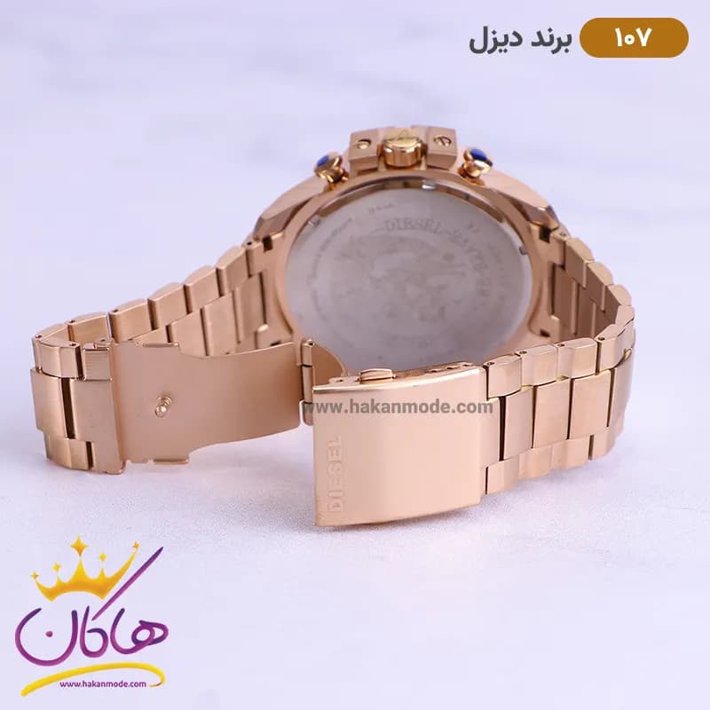 ساعت دیزل شاخدار رز گلد صفحه سفید مردانه کد 107 — تصویر ۴